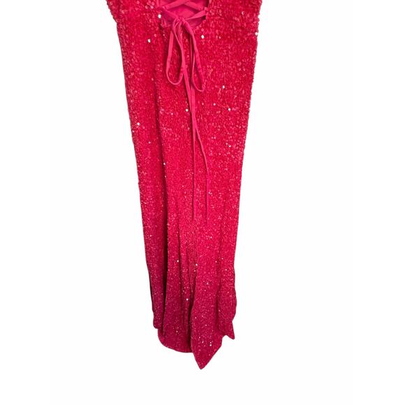 Hot Pink Sequin Formal Gown Size 12 Lace Up Back Maxi Dress Prom Evening Wedding - Picture 13 of 16